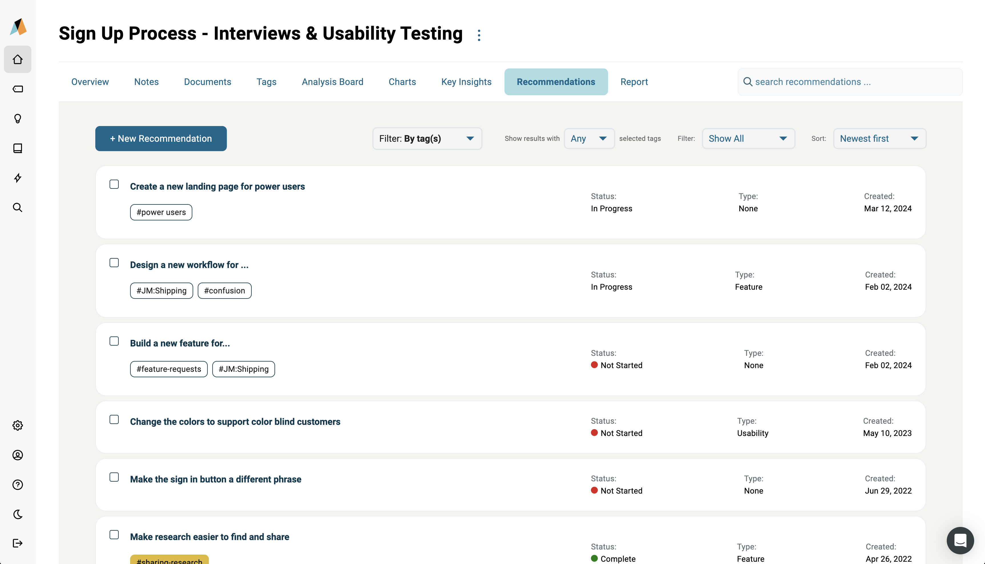 Recommendations linked with insights in Aurelius