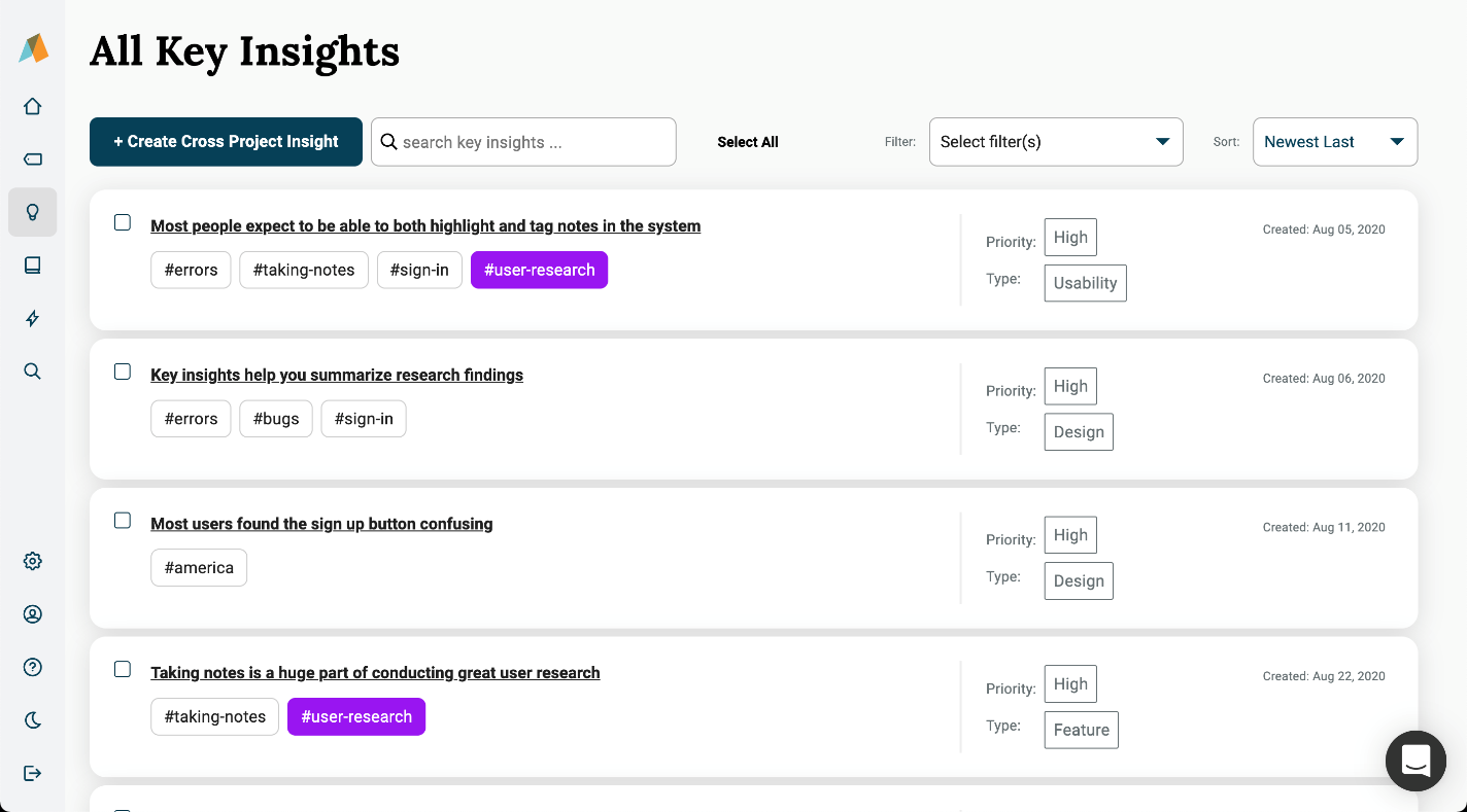 Creating cross project insights from the all insights page in Aurelius