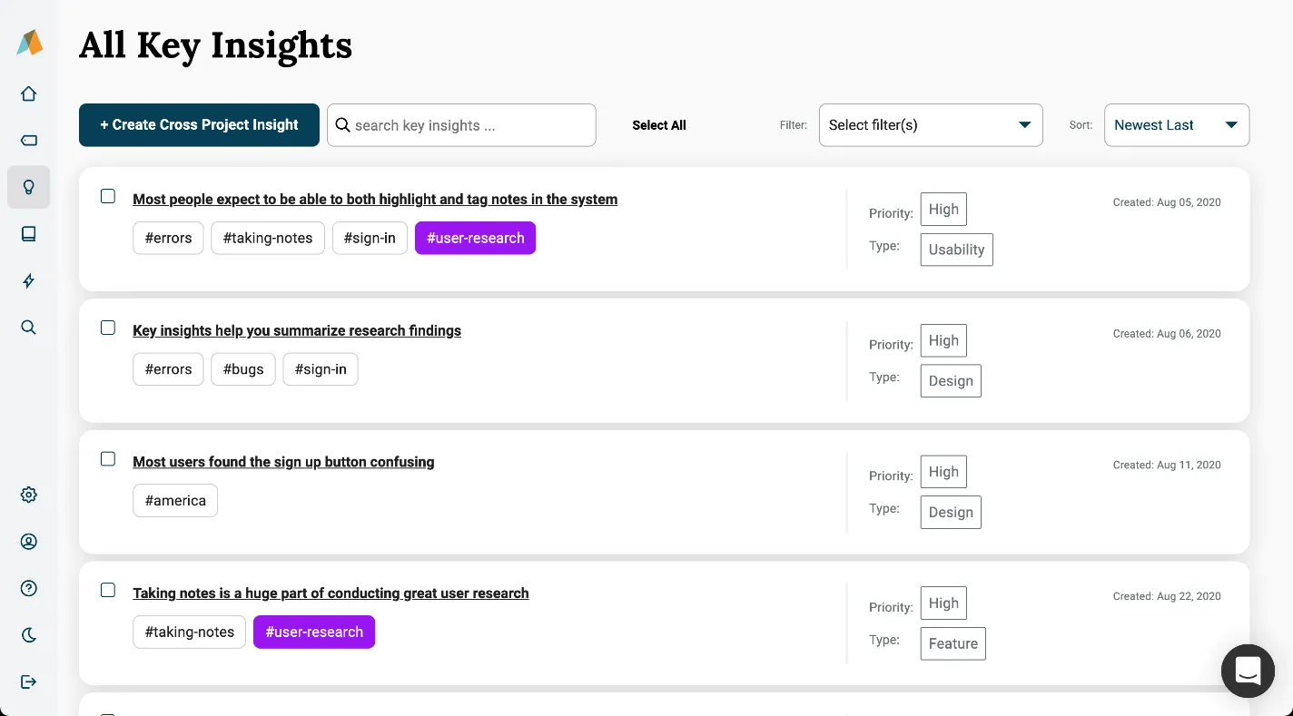 Creating cross project insights from the all insights page in Aurelius