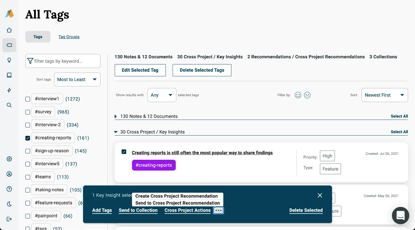 Creating cross project recommendations from the all tags page in Aurelius