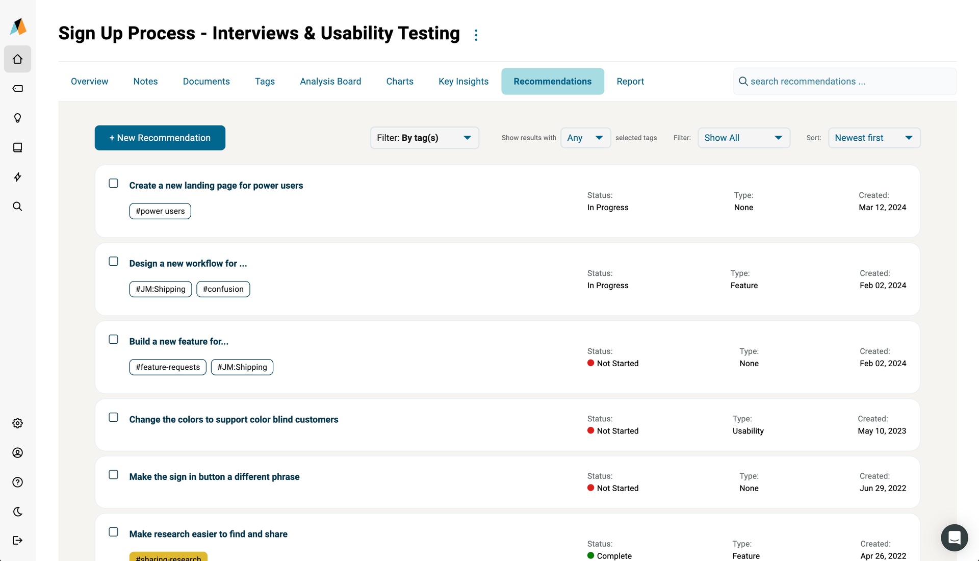 Recommendations linked with insights in Aurelius