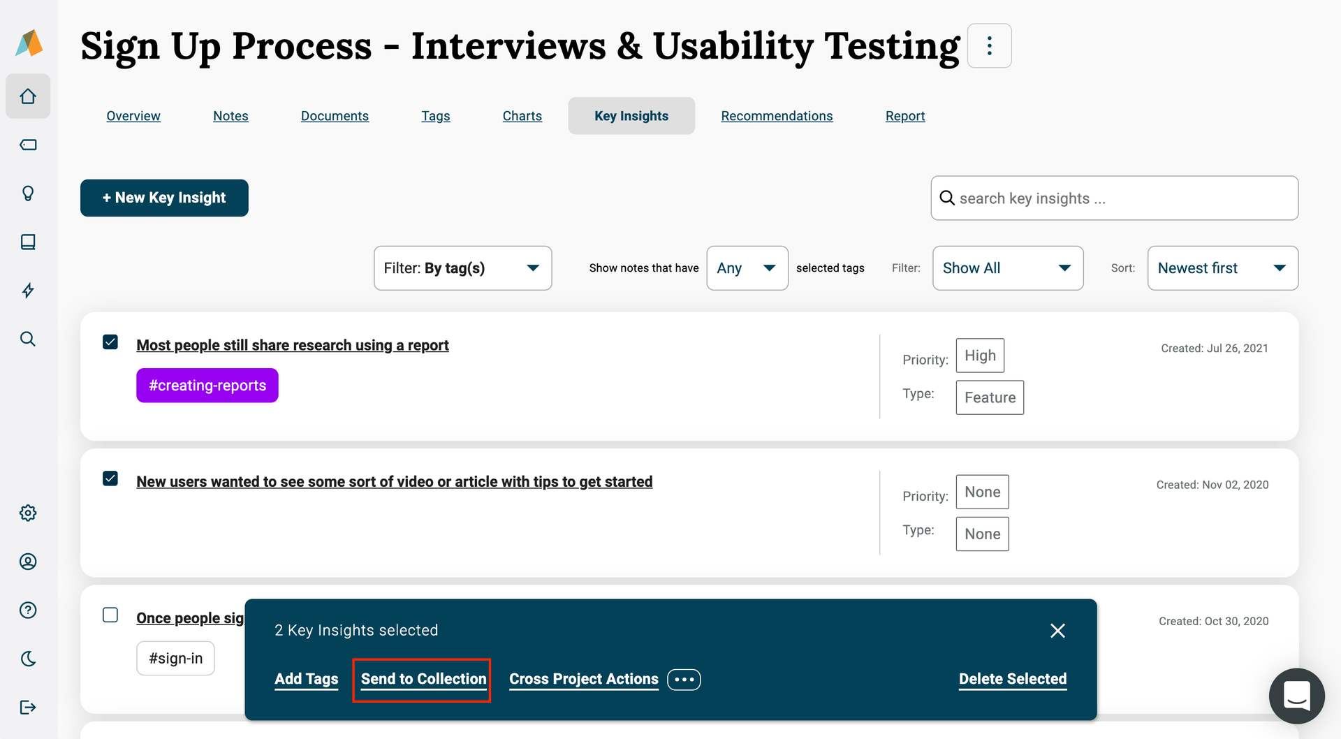 Sending key insights to a collection in Aurelius