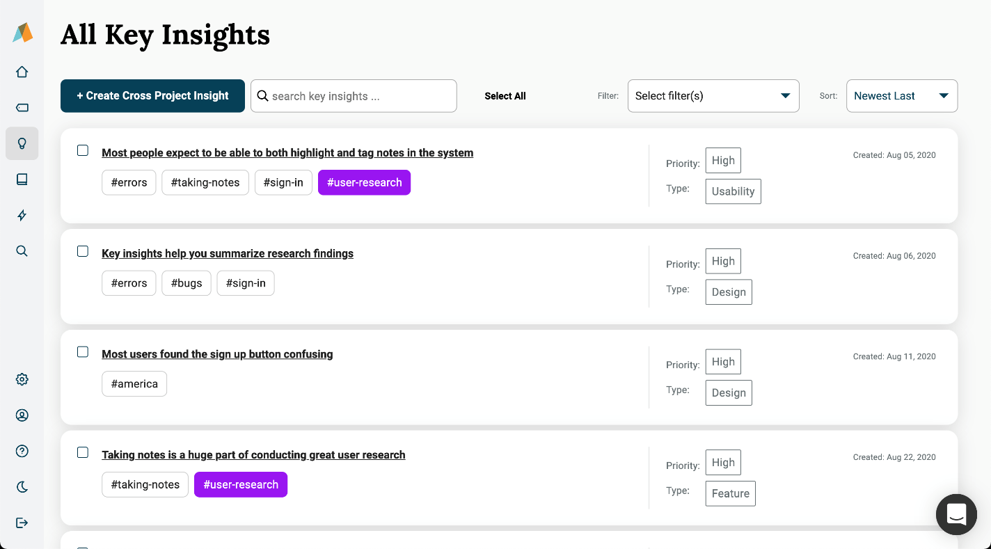 Creating cross project insights from the all insights page in Aurelius