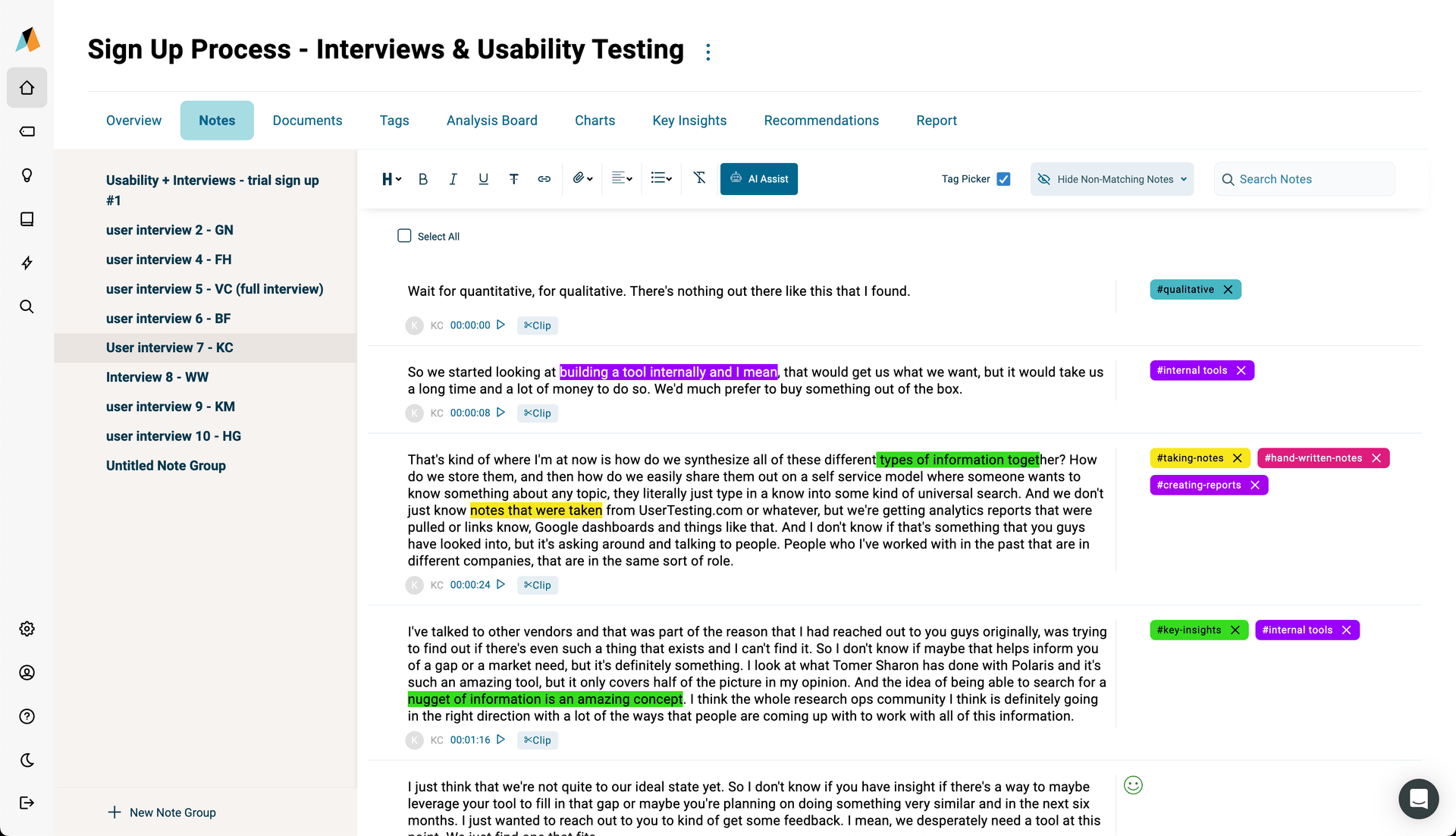 tagging ux research notes in Aurelius