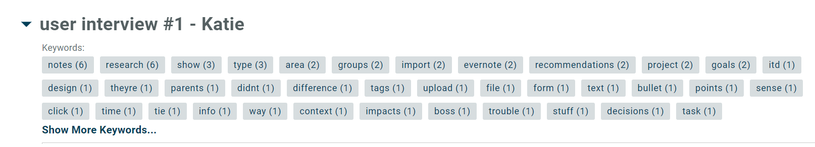 Automatic keyword analysis for ux research in Aurelius