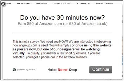 Nielsen Norman Group intercept popup